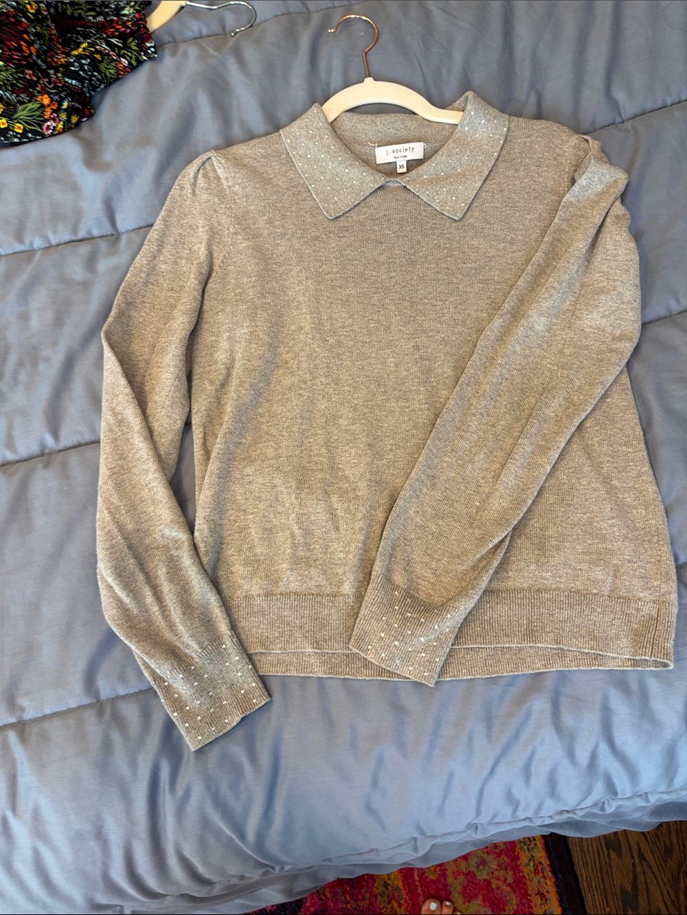 J Society New York Gray Crewneck Sweater with Sparkle Collar (lightly worn)